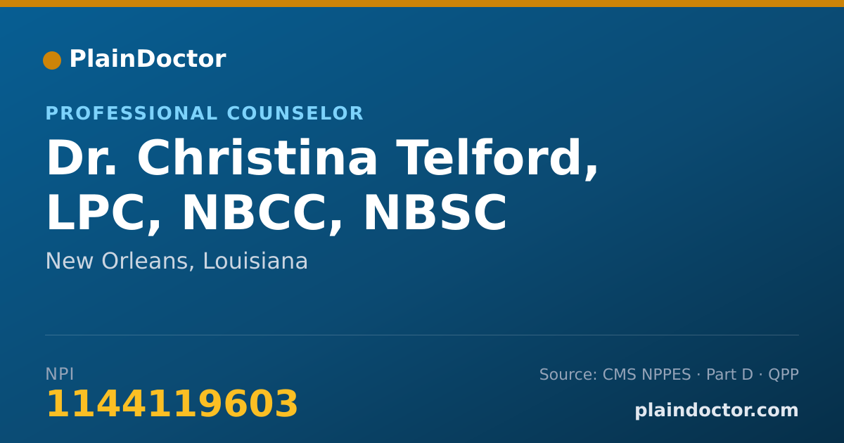 Shareable card for Christina Telford, LPC, NBCC, NBSC - Professional Counselor, New Orleans, LA