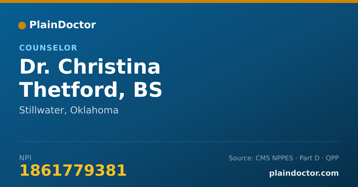 Shareable card for Christina Thetford, BS - Counselor, Stillwater, OK