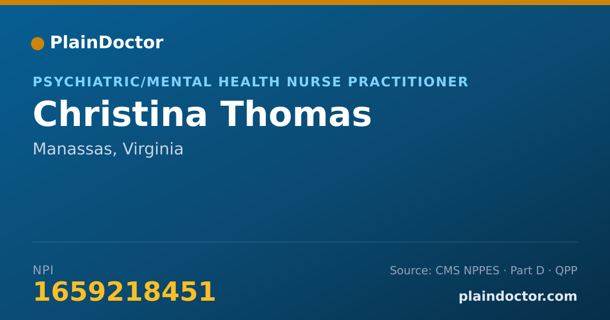 Shareable card for Christina Thomas - Psychiatric/Mental Health Nurse Practitioner, Manassas, VA
