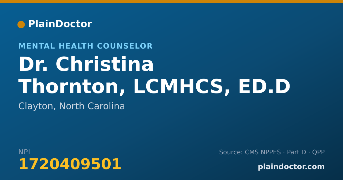 Shareable card for Christina Thornton, LCMHCS, ED.D - Mental Health Counselor, Clayton, NC