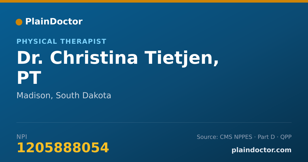 Shareable card for Christina Tietjen, PT - Physical Therapist, Madison, SD