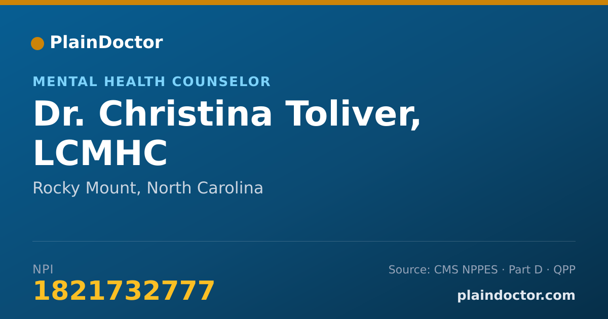 Shareable card for Christina Toliver, LCMHC - Mental Health Counselor, Rocky Mount, NC