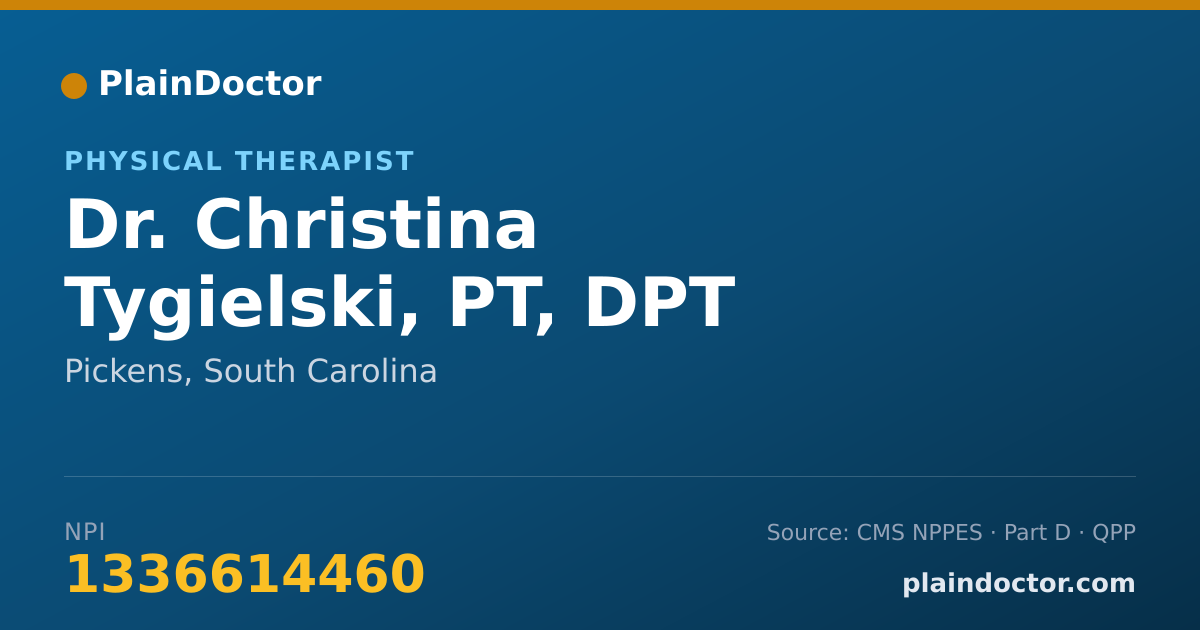 Shareable card for Christina Tygielski, PT, DPT - Physical Therapist, Pickens, SC