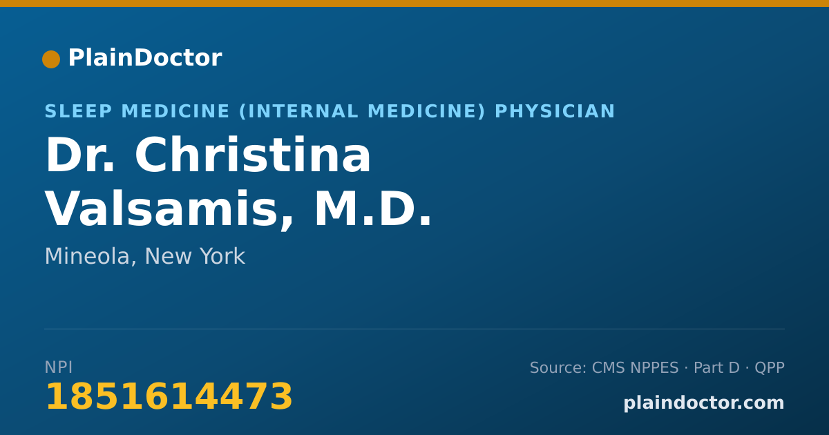 Shareable card for Christina Valsamis, M.D. - Sleep Medicine (Internal Medicine) Physician, Mineola, NY