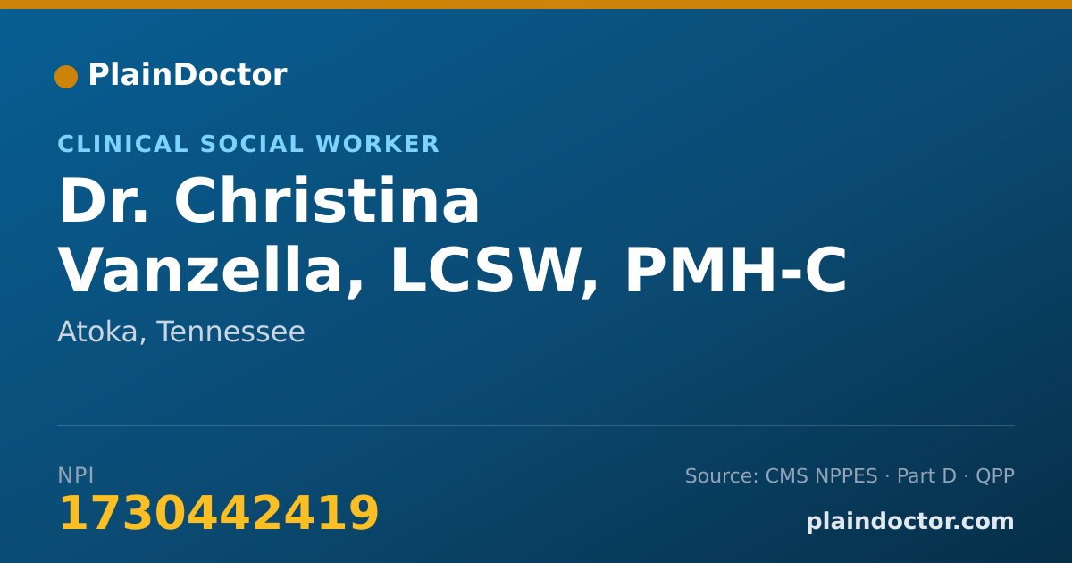 Shareable card for Christina Vanzella, LCSW, PMH-C - Clinical Social Worker, Atoka, TN