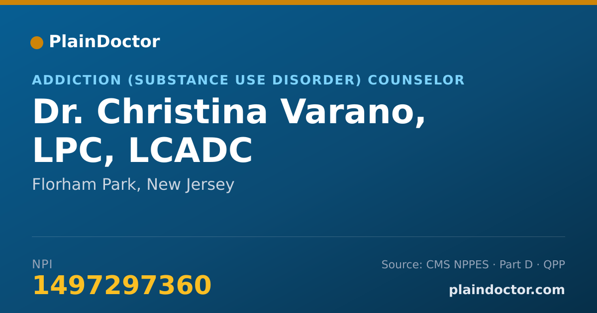Shareable card for Christina Varano, LPC, LCADC - Addiction (Substance Use Disorder) Counselor, Florham Park, NJ