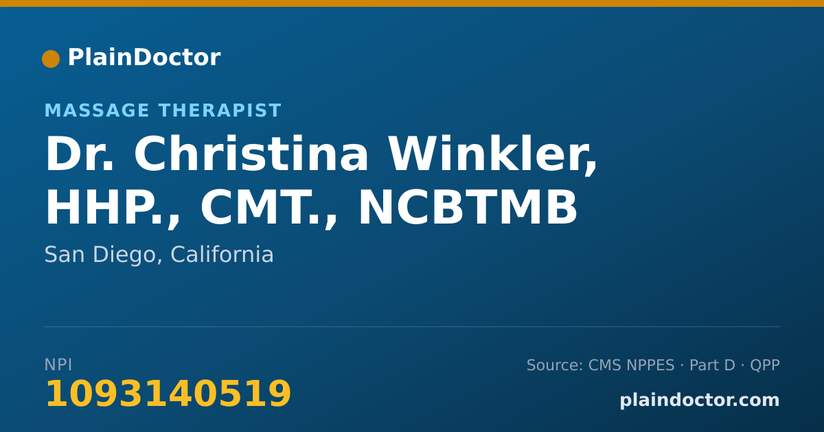 Shareable card for Christina Winkler, HHP., CMT., NCBTMB - Massage Therapist, San Diego, CA