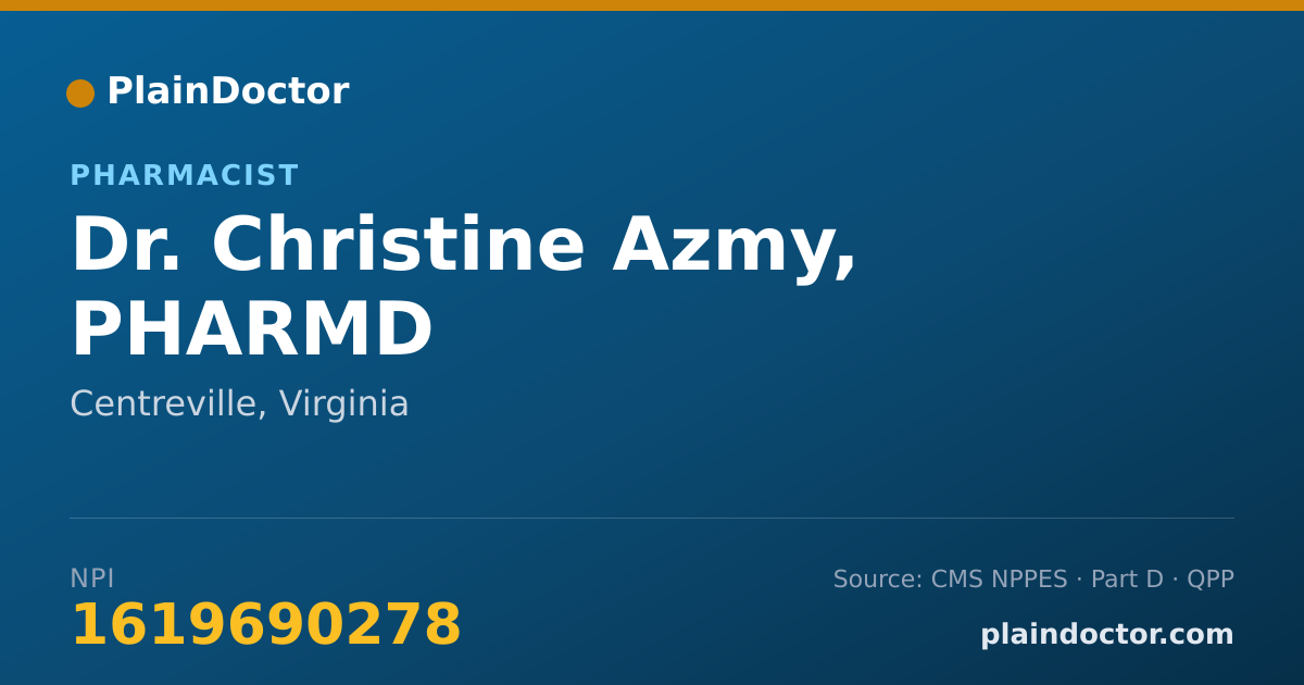 Shareable card for Christine Azmy, PHARMD - Pharmacist, Centreville, VA