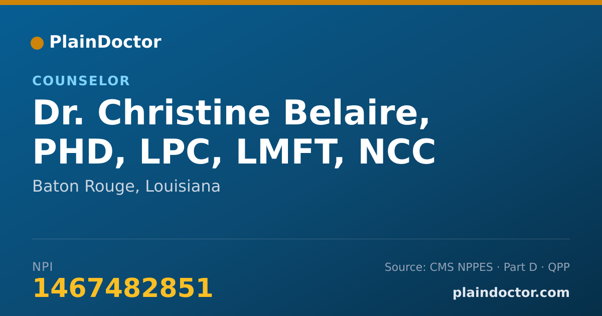 Shareable card for Christine Belaire, PHD, LPC, LMFT, NCC - Counselor, Baton Rouge, LA