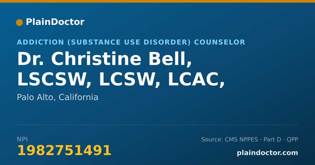 Shareable card for Christine Bell, LSCSW, LCSW, LCAC, - Addiction (Substance Use Disorder) Counselor, Palo Alto, CA