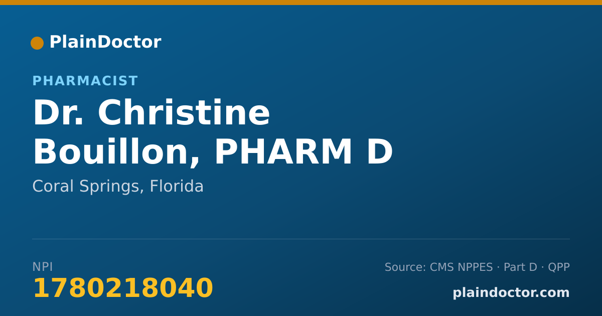Shareable card for Christine Bouillon, PHARM D - Pharmacist, Coral Springs, FL