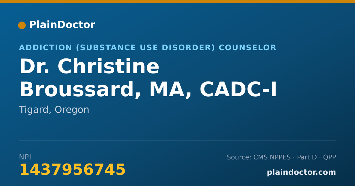 Shareable card for Christine Broussard, MA, CADC-I - Addiction (Substance Use Disorder) Counselor, Tigard, OR