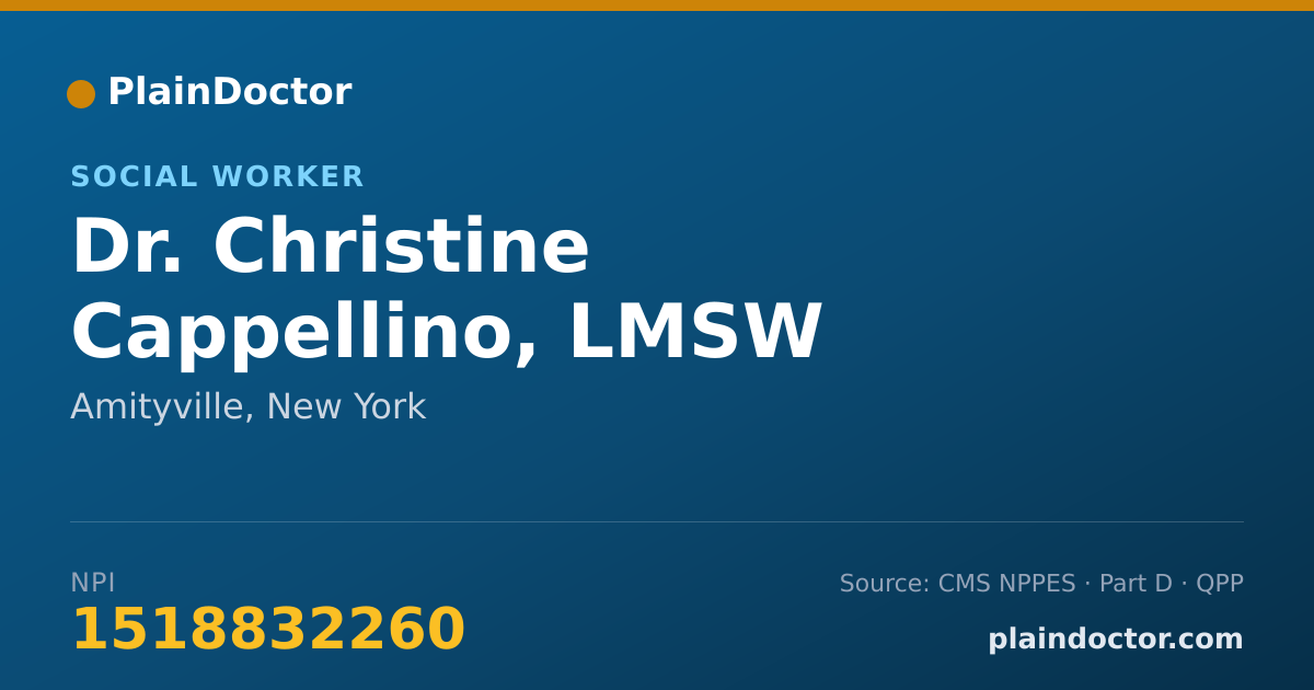 Shareable card for Christine Cappellino, LMSW - Social Worker, Amityville, NY