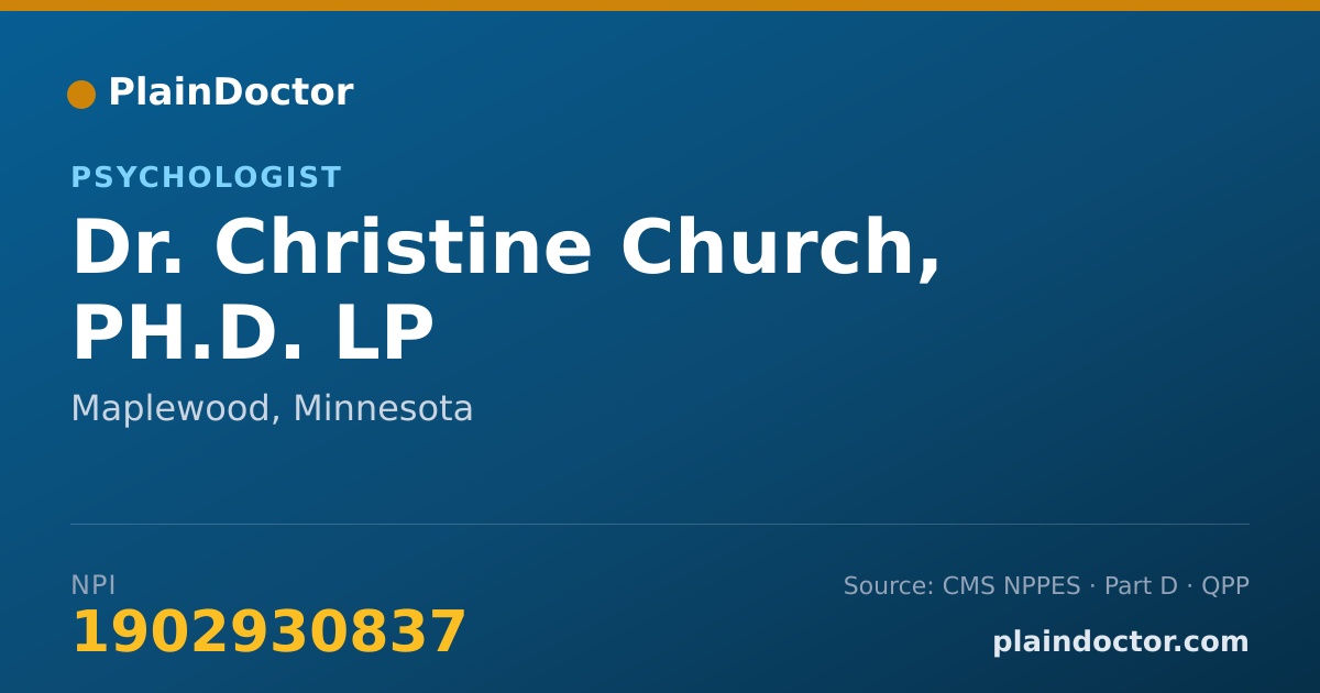 Shareable card for Christine Church, PH.D.  LP - Psychologist, Maplewood, MN