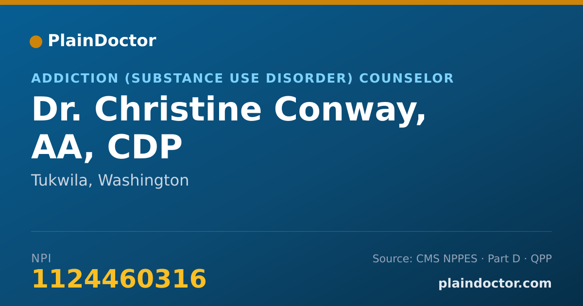 Shareable card for Christine Conway, AA, CDP - Addiction (Substance Use Disorder) Counselor, Tukwila, WA