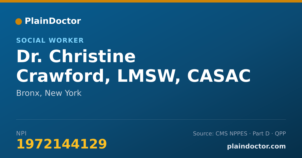 Shareable card for Christine Crawford, LMSW, CASAC - Social Worker, Bronx, NY