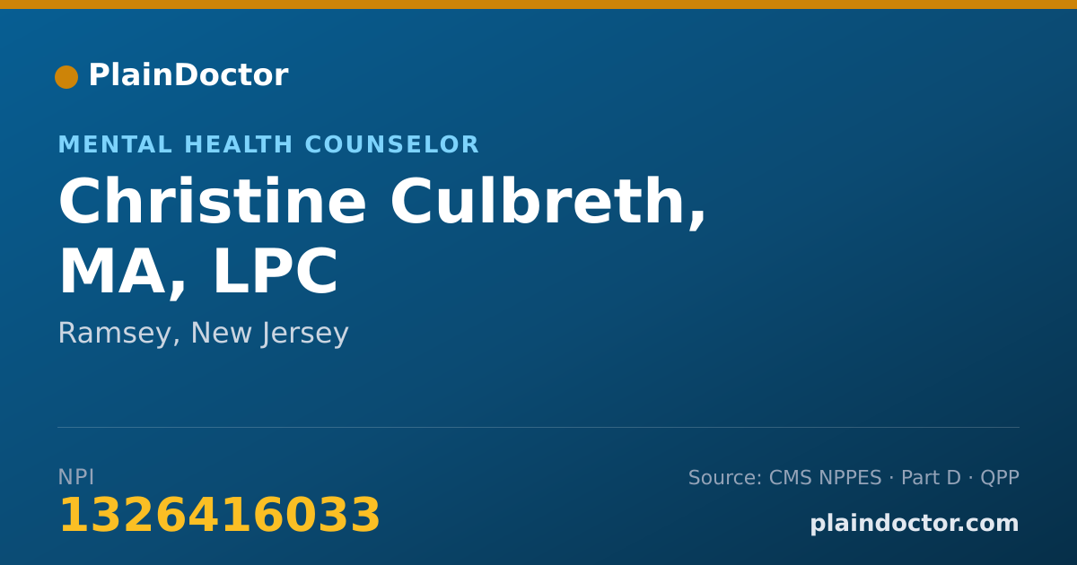 Shareable card for Christine Culbreth, MA, LPC - Mental Health Counselor, Ramsey, NJ