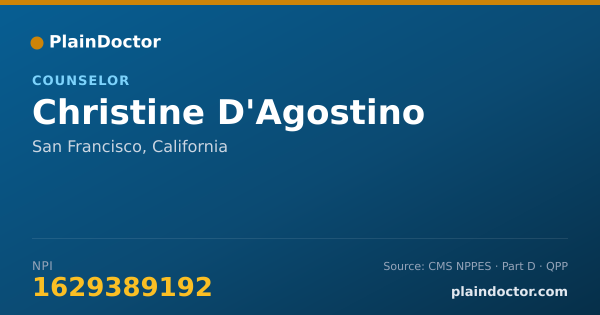 Shareable card for Christine D'Agostino - Counselor, San Francisco, CA