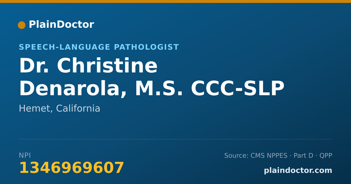 Shareable card for Christine Denarola, M.S. CCC-SLP - Speech-Language Pathologist, Hemet, CA