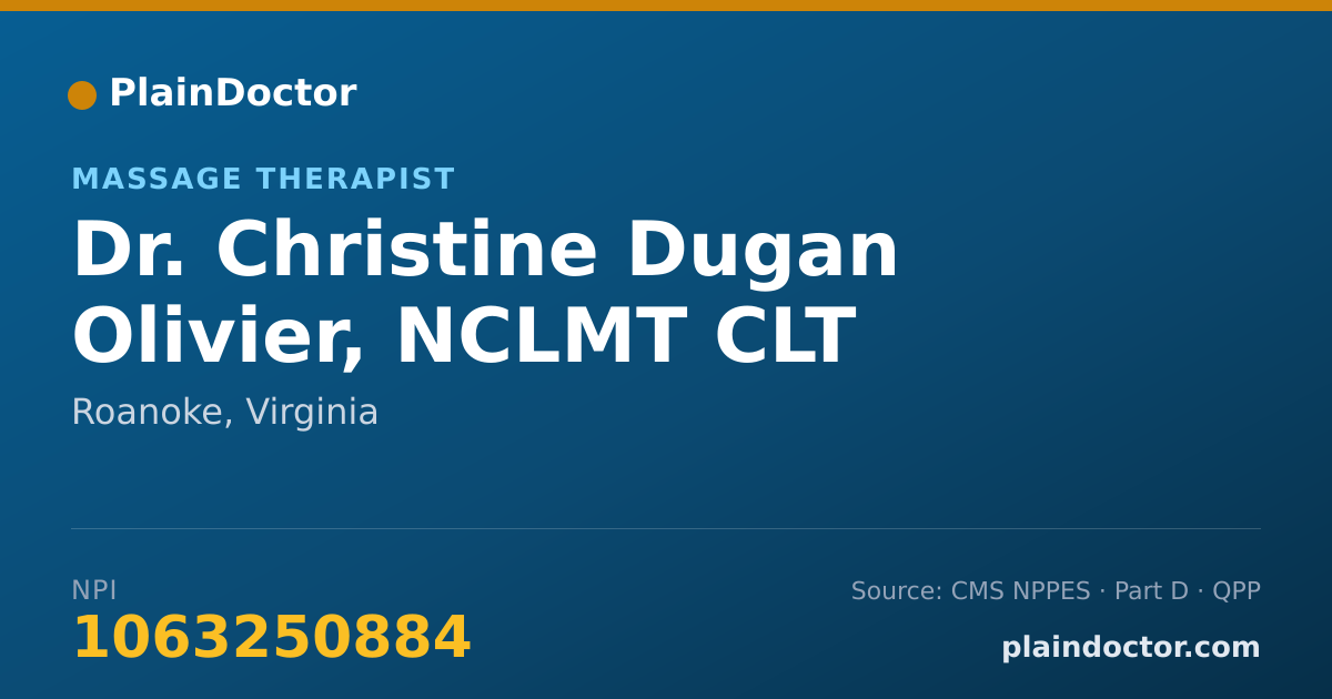 Shareable card for Christine Dugan Olivier, NCLMT CLT - Massage Therapist, Roanoke, VA
