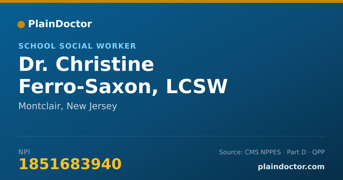 Shareable card for Christine Ferro-Saxon, LCSW - School Social Worker, Montclair, NJ