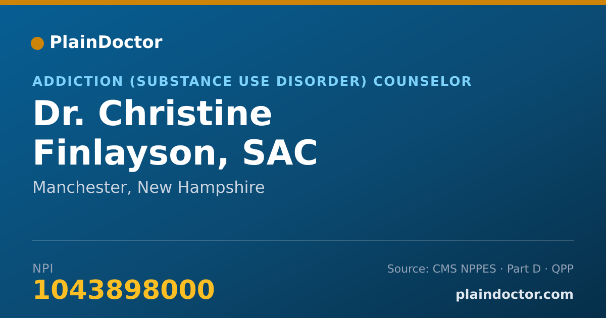 Shareable card for Christine Finlayson, SAC - Addiction (Substance Use Disorder) Counselor, Manchester, NH