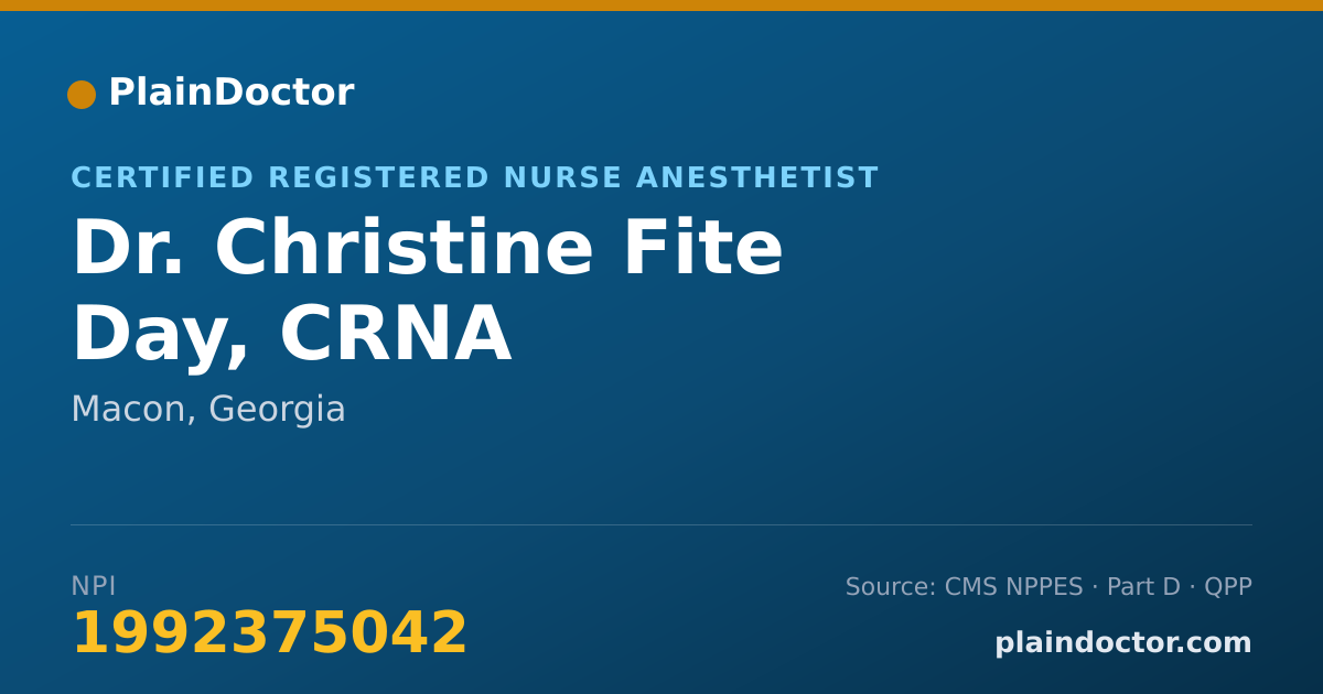 Shareable card for Christine Fite Day, CRNA - Certified Registered Nurse Anesthetist, Macon, GA