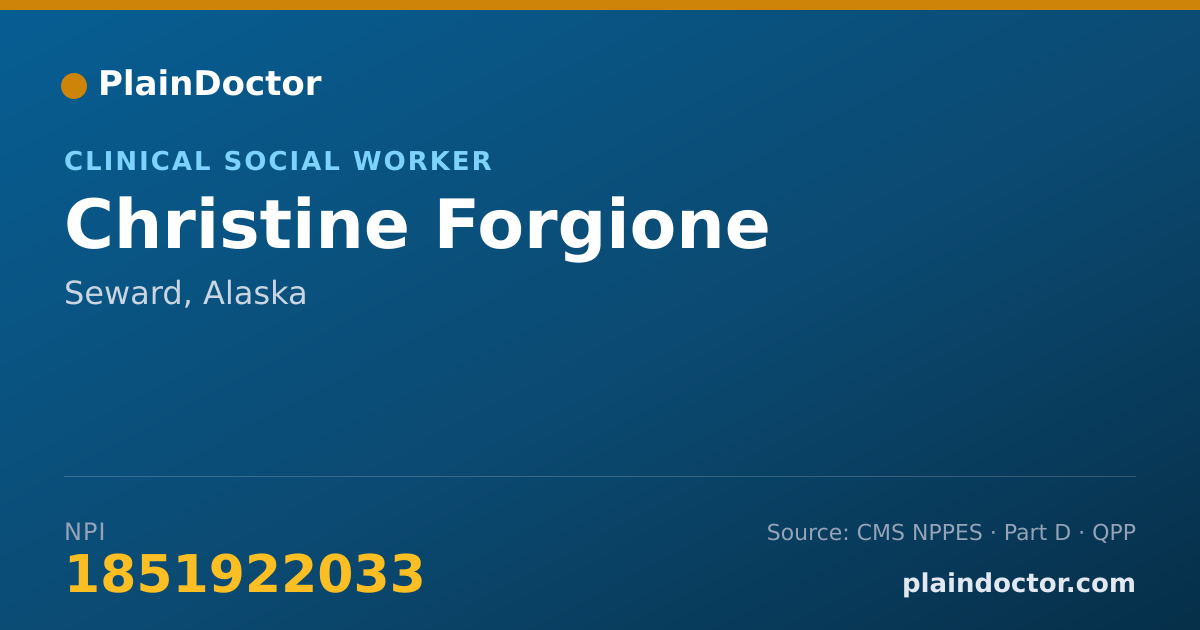 Shareable card for Christine Forgione - Clinical Social Worker, Seward, AK