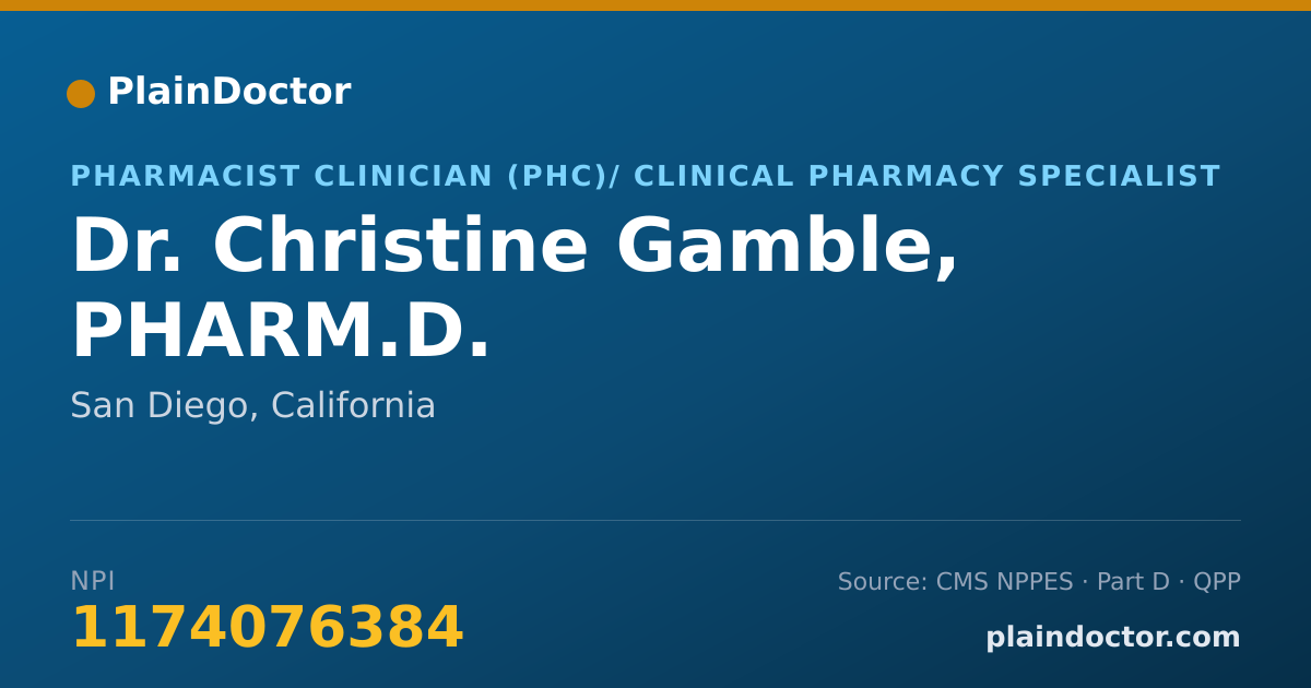Shareable card for Christine Gamble, PHARM.D. - Pharmacist Clinician (PhC)/ Clinical Pharmacy Specialist, San Diego, CA