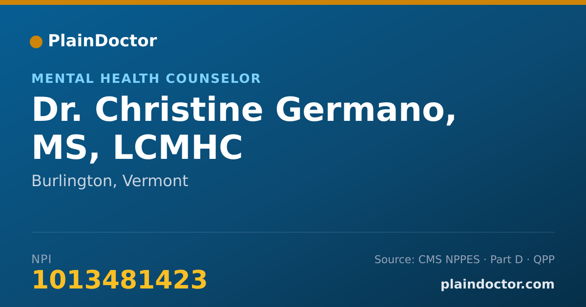 Shareable card for Christine Germano, MS, LCMHC - Mental Health Counselor, Burlington, VT