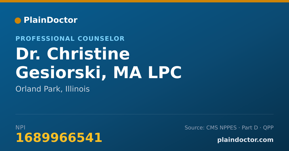 Shareable card for Christine Gesiorski, MA LPC - Professional Counselor, Orland Park, IL