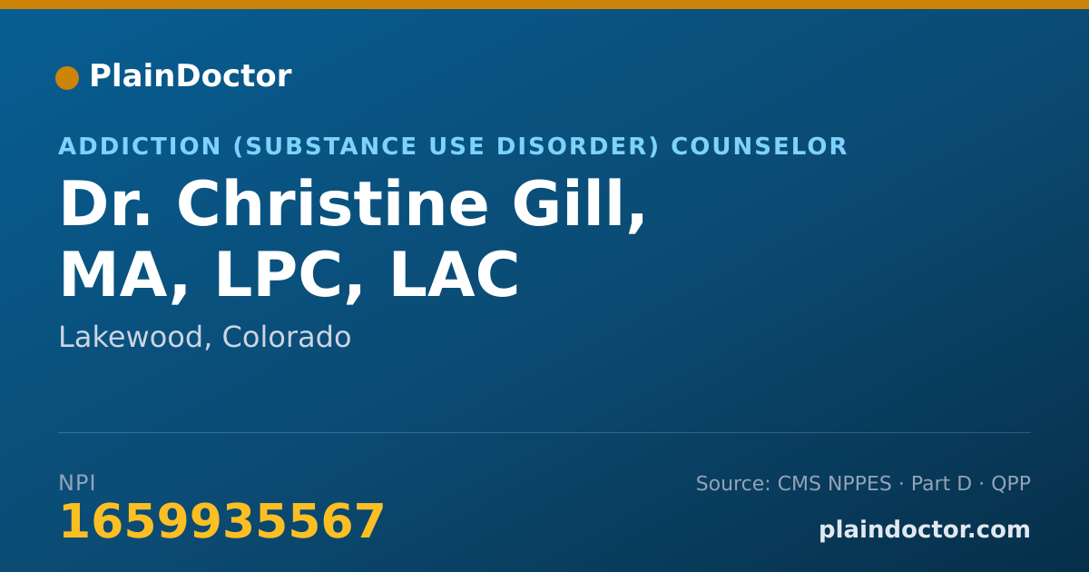 Shareable card for Christine Gill, MA, LPC, LAC - Addiction (Substance Use Disorder) Counselor, Lakewood, CO