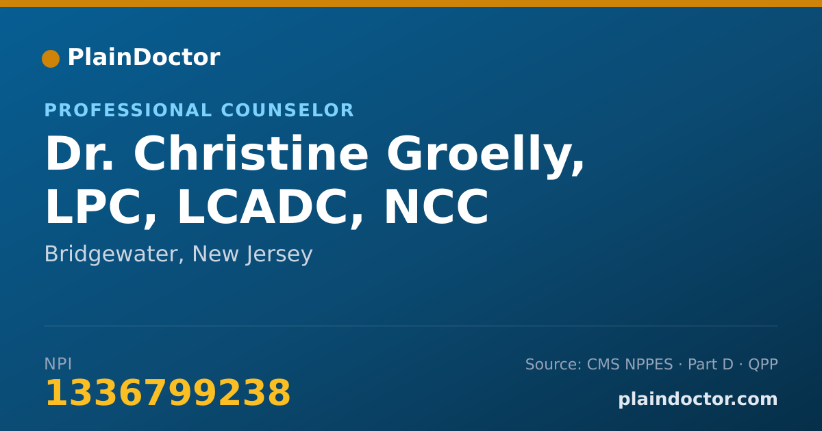 Shareable card for Christine Groelly, LPC, LCADC, NCC - Professional Counselor, Bridgewater, NJ