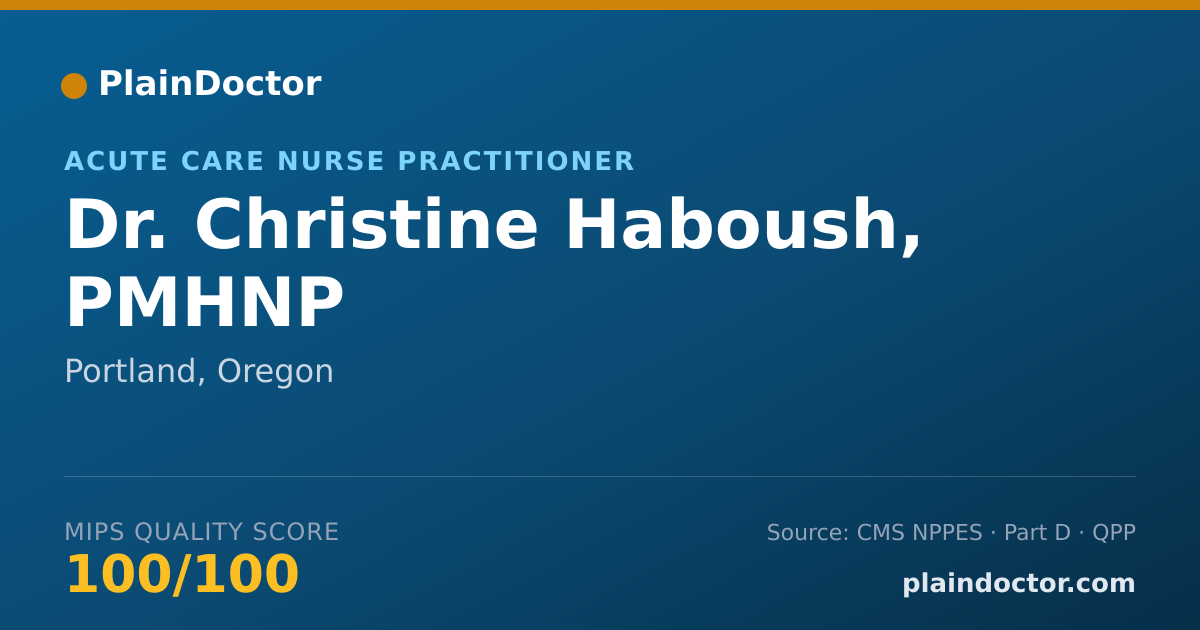 Shareable card for Christine Haboush, PMHNP - Acute Care Nurse Practitioner, Portland, OR
