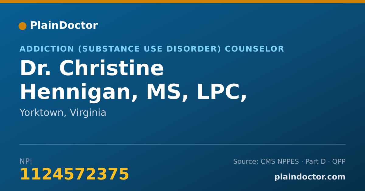 Shareable card for Christine Hennigan, MS, LPC, LSATP, CSAC - Addiction (Substance Use Disorder) Counselor, Yorktown, VA