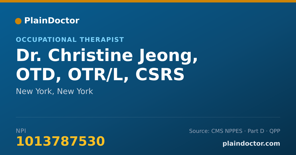 Shareable card for Christine Jeong, OTD, OTR/L, CSRS - Occupational Therapist, New York, NY