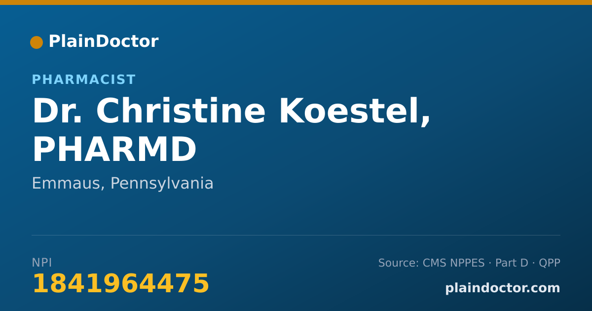 Shareable card for Christine Koestel, PHARMD - Pharmacist, Emmaus, PA