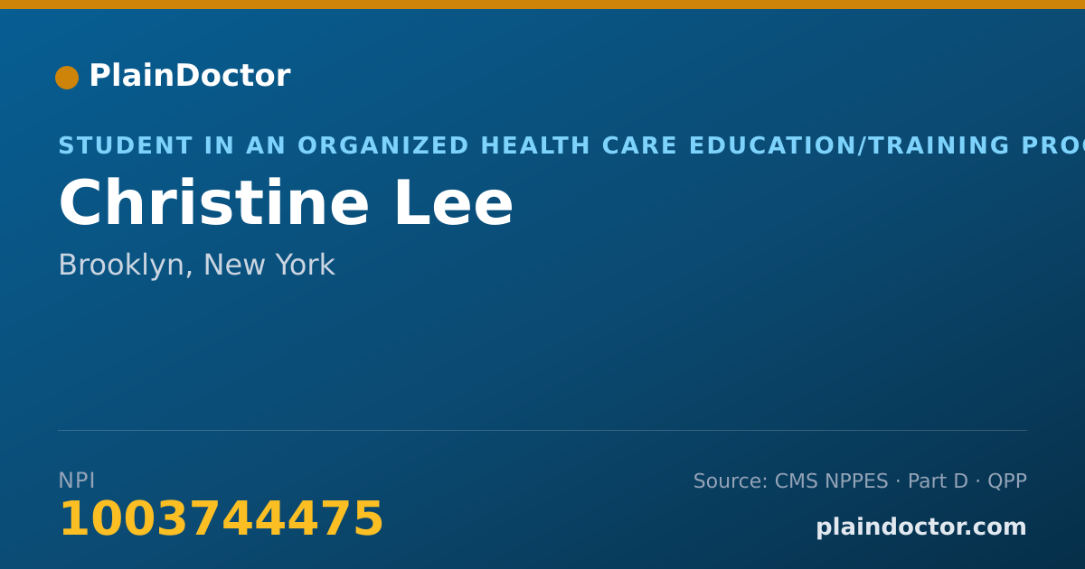 Shareable card for Christine Lee - Student in an Organized Health Care Education/Training Program, Brooklyn, NY