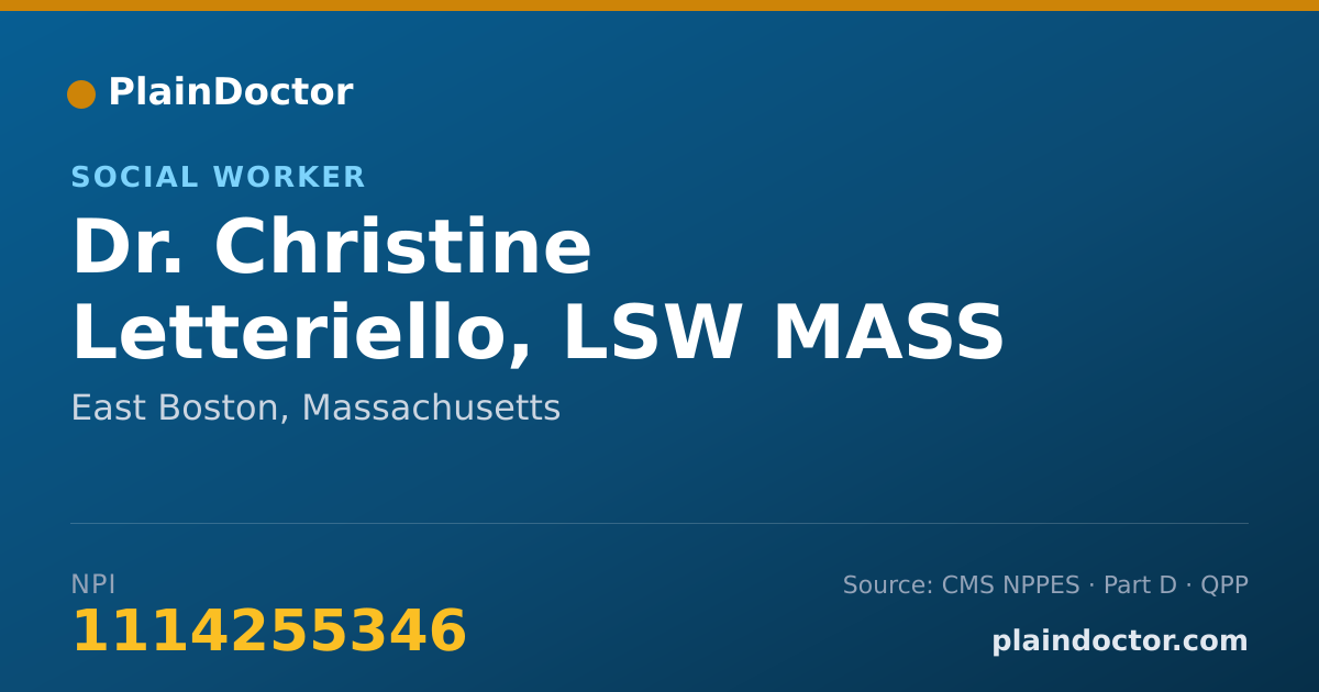 Shareable card for Christine Letteriello, LSW MASS BOARD OF SW - Social Worker, East Boston, MA