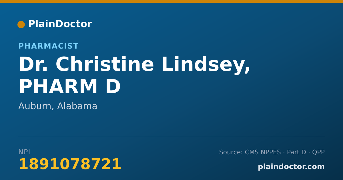 Shareable card for Christine Lindsey, PHARM D - Pharmacist, Auburn, AL