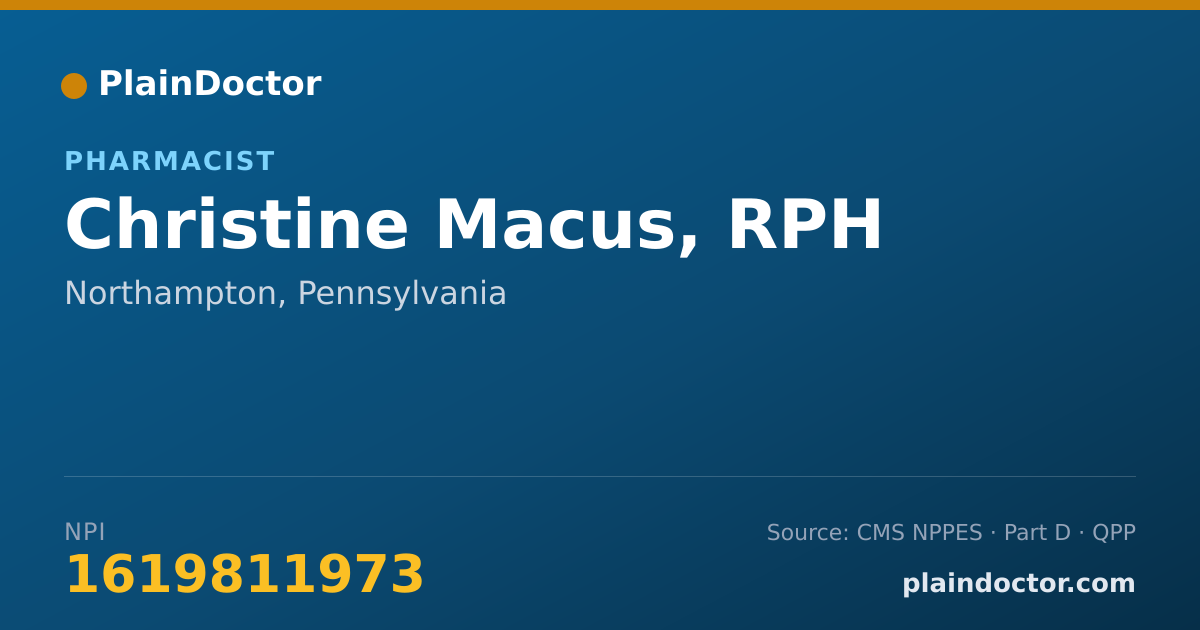 Shareable card for Christine Macus, RPH - Pharmacist, Northampton, PA