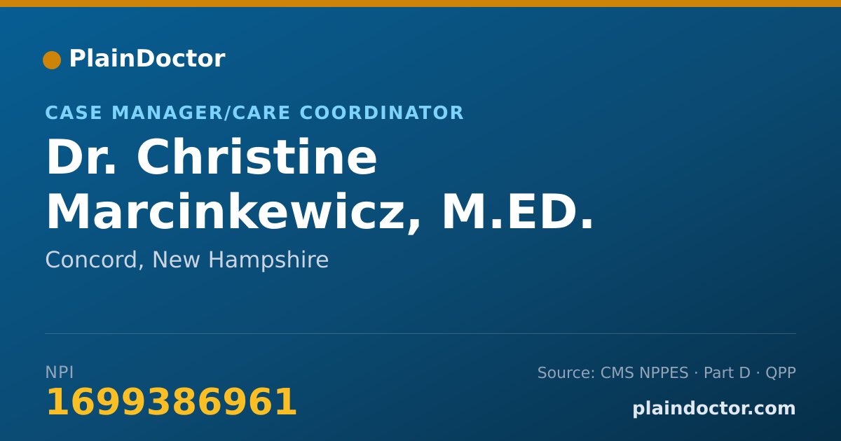 Shareable card for Christine Marcinkewicz, M.ED. - Case Manager/Care Coordinator, Concord, NH