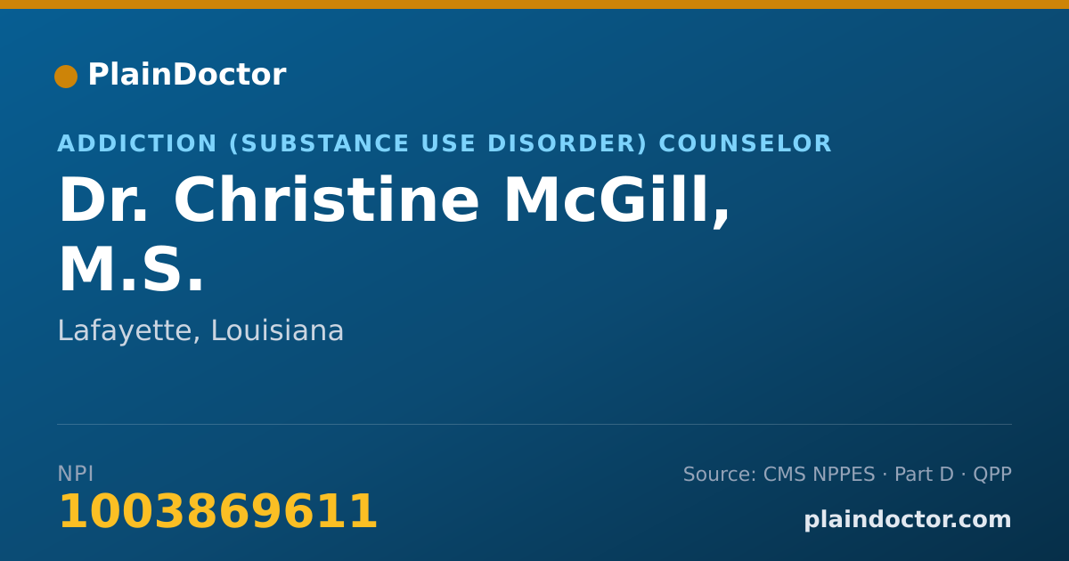 Shareable card for Christine McGill, M.S. - Addiction (Substance Use Disorder) Counselor, Lafayette, LA