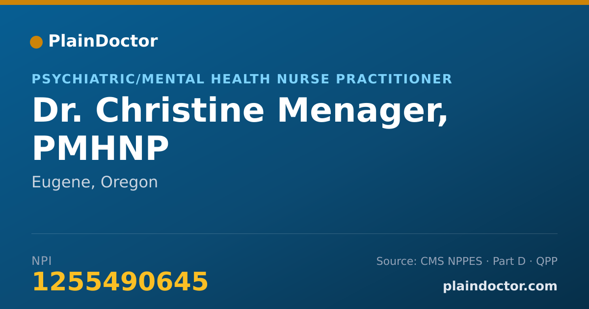 Shareable card for Christine Menager, PMHNP - Psychiatric/Mental Health Nurse Practitioner, Eugene, OR