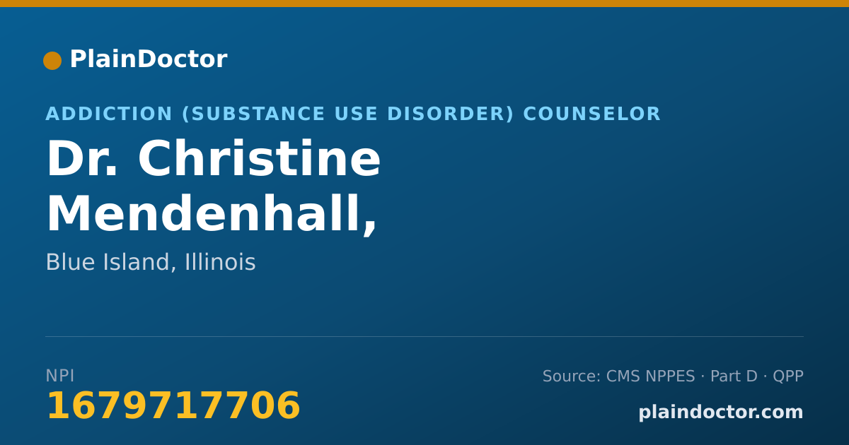 Shareable card for Christine Mendenhall, PSYD.,LCPC,CADC,MISA - Addiction (Substance Use Disorder) Counselor, Blue Island, IL