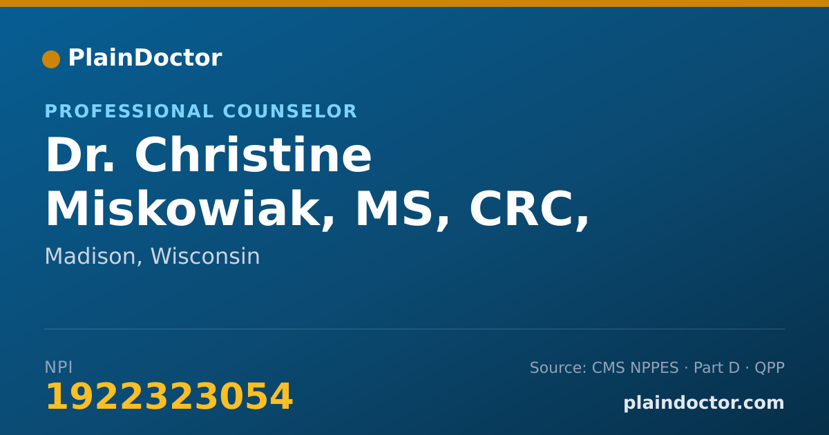 Shareable card for Christine Miskowiak, MS, CRC, LPC - Professional Counselor, Madison, WI