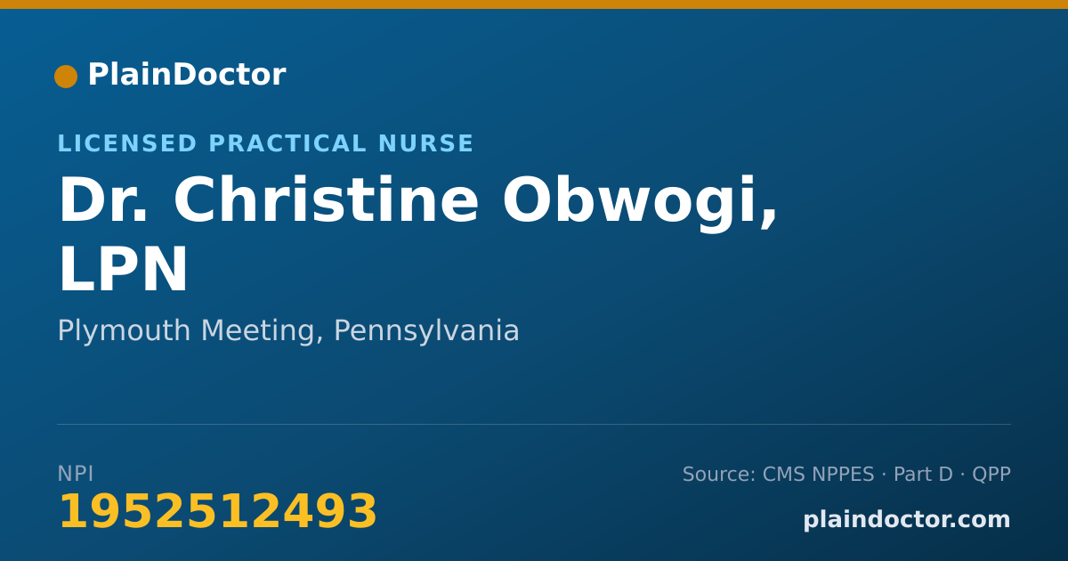 Shareable card for Christine Obwogi, LPN - Licensed Practical Nurse, Plymouth Meeting, PA