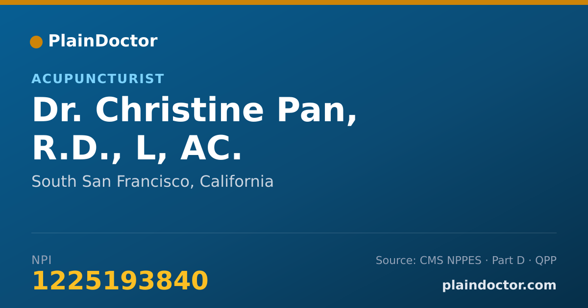 Shareable card for Christine Pan, R.D., L, AC. - Acupuncturist, South San Francisco, CA