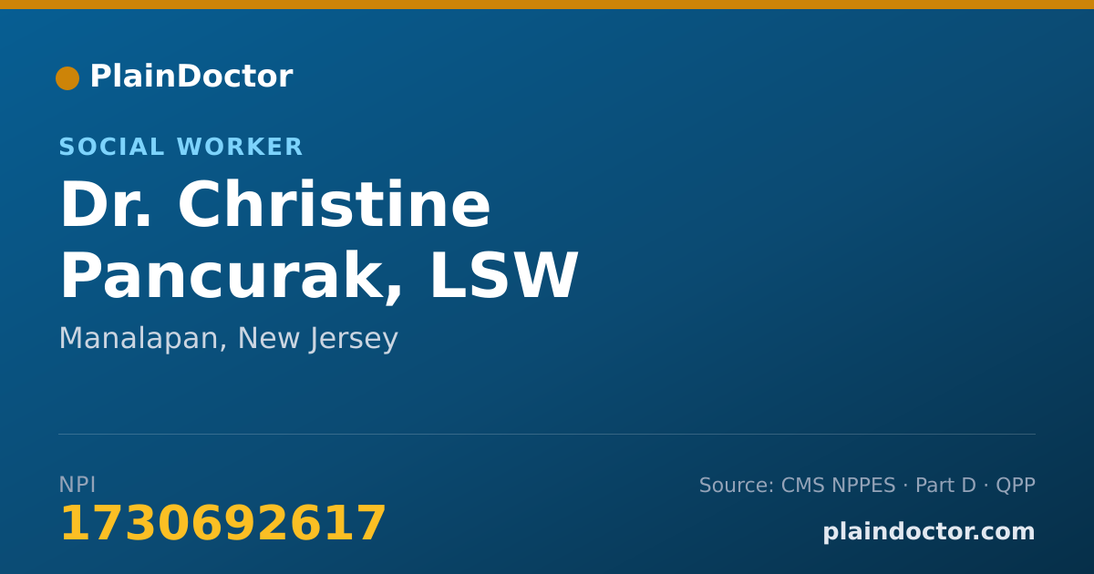 Shareable card for Christine Pancurak, LSW - Social Worker, Manalapan, NJ