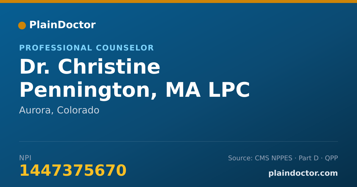 Shareable card for Christine Pennington, MA LPC - Professional Counselor, Aurora, CO